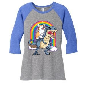 Corgi Riding Dinosaur T Rex Space Galaxy Rainbow Gift Women's Tri-Blend 3/4-Sleeve Raglan Shirt