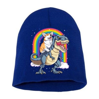 Corgi Riding Dinosaur T Rex Space Galaxy Rainbow Gift Short Acrylic Beanie