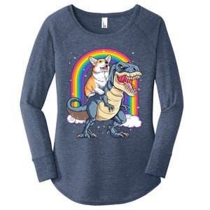 Corgi Riding Dinosaur T Rex Space Galaxy Rainbow Gift Women's Perfect Tri Tunic Long Sleeve Shirt