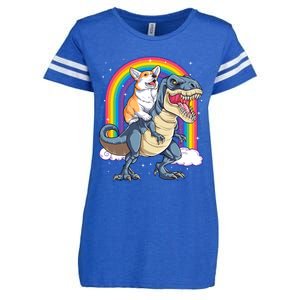 Corgi Riding Dinosaur T Rex Space Galaxy Rainbow Gift Enza Ladies Jersey Football T-Shirt