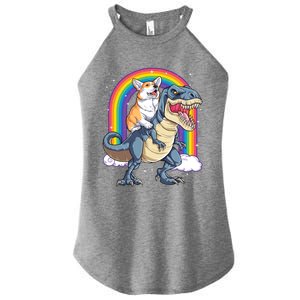 Corgi Riding Dinosaur T Rex Space Galaxy Rainbow Gift Women's Perfect Tri Rocker Tank