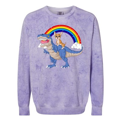 Chihuahua Riding Dinosaur Colorblast Crewneck Sweatshirt