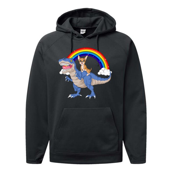 Chihuahua Riding Dinosaur Performance Fleece Hoodie