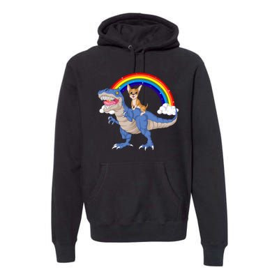 Chihuahua Riding Dinosaur Premium Hoodie