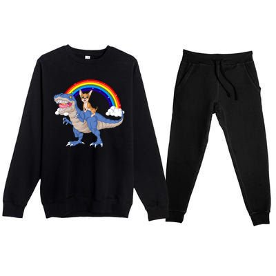 Chihuahua Riding Dinosaur Premium Crewneck Sweatsuit Set