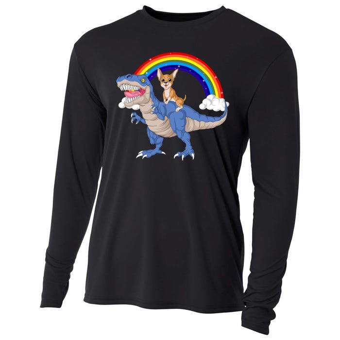 Chihuahua Riding Dinosaur Cooling Performance Long Sleeve Crew