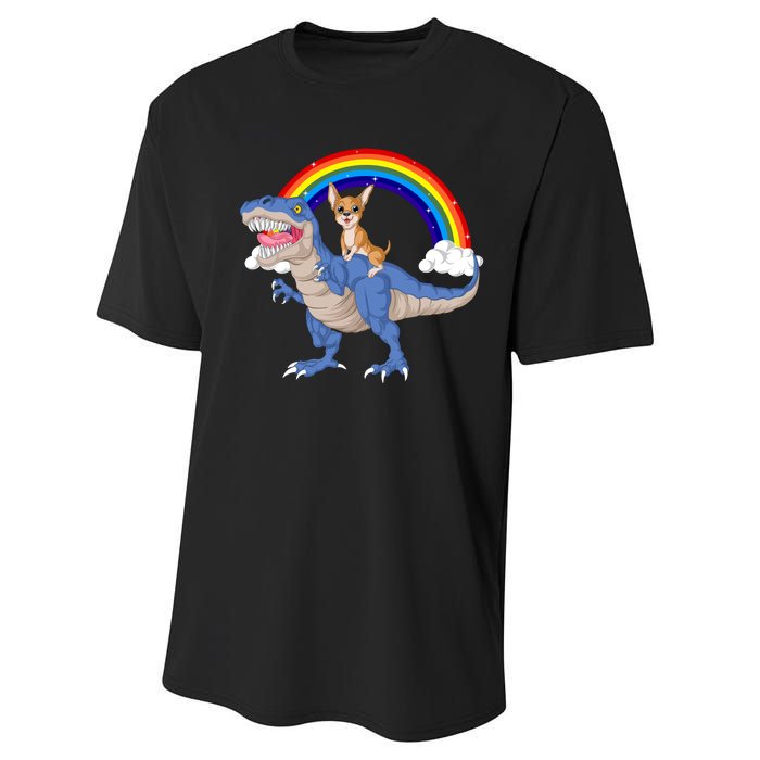 Chihuahua Riding Dinosaur Performance Sprint T-Shirt