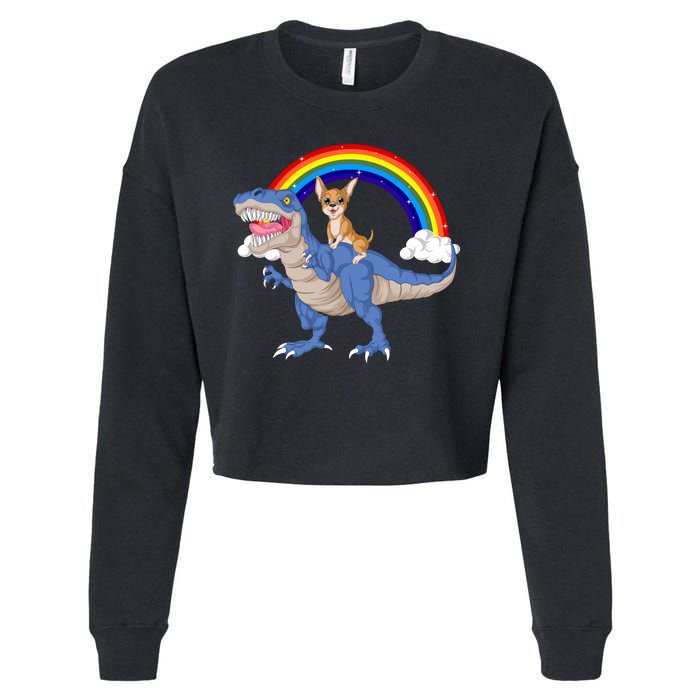 Chihuahua Riding Dinosaur Cropped Pullover Crew