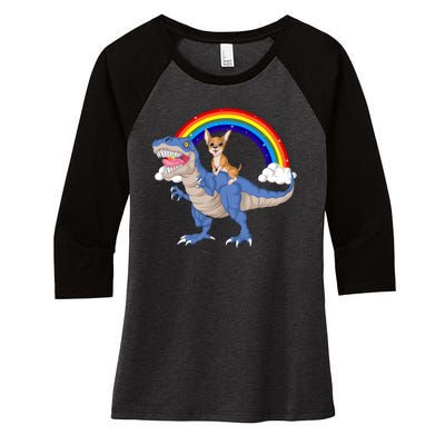 Chihuahua Riding Dinosaur Women's Tri-Blend 3/4-Sleeve Raglan Shirt