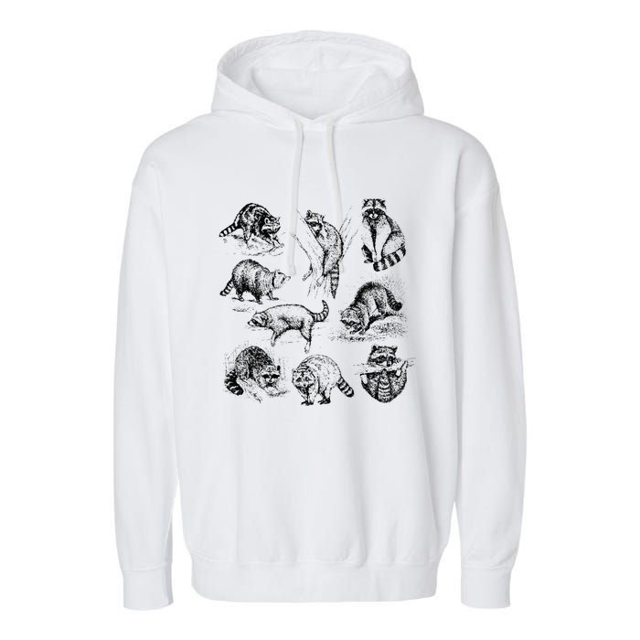 Cute Raccoon Drawing Racoon Portrait Sketch Wild Trash Panda Garment-Dyed Fleece Hoodie