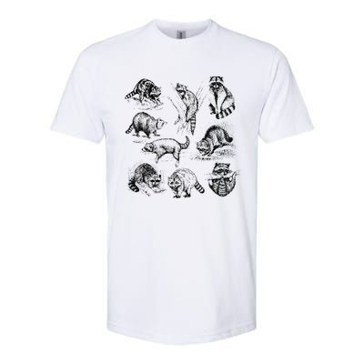 Cute Raccoon Drawing Racoon Portrait Sketch Wild Trash Panda Softstyle CVC T-Shirt