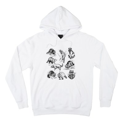 Cute Raccoon Drawing Racoon Portrait Sketch Wild Trash Panda Hoodie