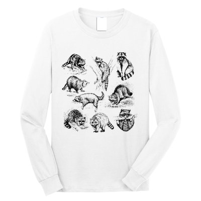 Cute Raccoon Drawing Racoon Portrait Sketch Wild Trash Panda Long Sleeve Shirt