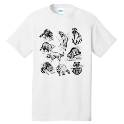 Cute Raccoon Drawing Racoon Portrait Sketch Wild Trash Panda Tall T-Shirt