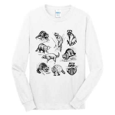 Cute Raccoon Drawing Racoon Portrait Sketch Wild Trash Panda Tall Long Sleeve T-Shirt