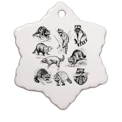 Cute Raccoon Drawing Racoon Portrait Sketch Wild Trash Panda Ceramic Star Ornament