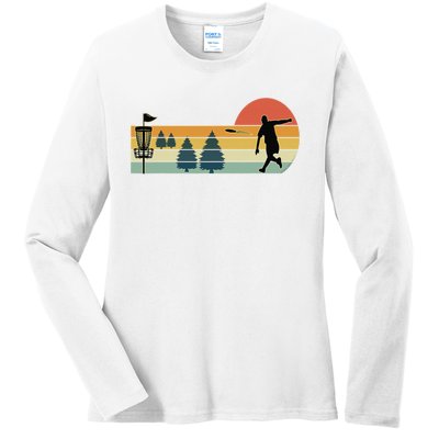 Cool Retro Disc Golf Sport Ladies Long Sleeve Shirt