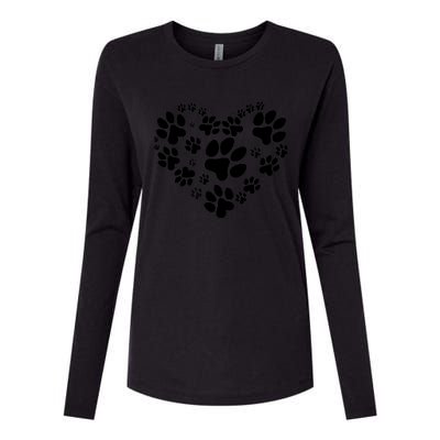 Cute Rescue Dog And Cat Lover Gift, Paw Print Heart Graphic Womens Cotton Relaxed Long Sleeve T-Shirt