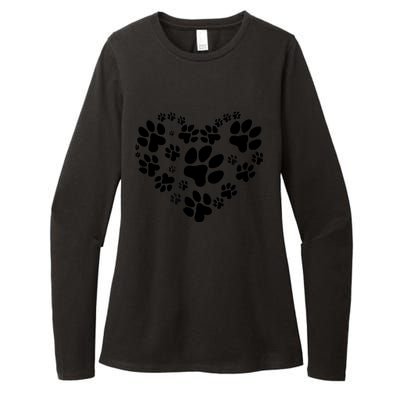 Cute Rescue Dog And Cat Lover Gift, Paw Print Heart Graphic Womens CVC Long Sleeve Shirt