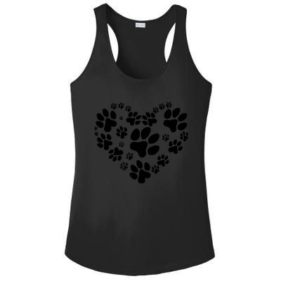 Cute Rescue Dog And Cat Lover Gift, Paw Print Heart Graphic Ladies PosiCharge Competitor Racerback Tank