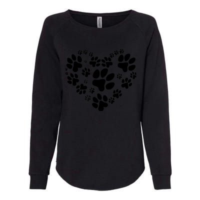 Cute Rescue Dog And Cat Lover Gift, Paw Print Heart Graphic Womens California Wash Sweatshirt