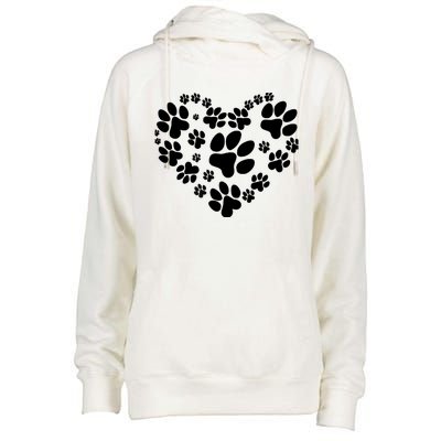 Cute Rescue Dog And Cat Lover Gift, Paw Print Heart Graphic Womens Funnel Neck Pullover Hood