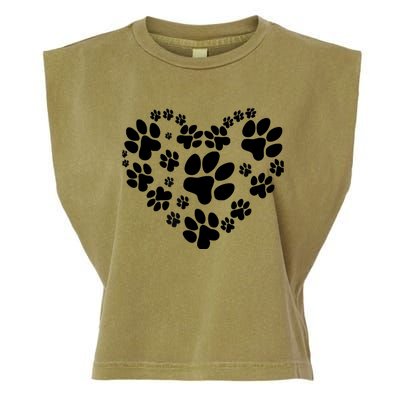 Cute Rescue Dog And Cat Lover Gift, Paw Print Heart Graphic Garment-Dyed Women's Muscle Tee