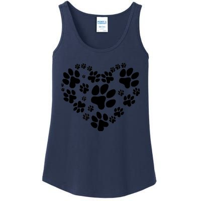 Cute Rescue Dog And Cat Lover Gift, Paw Print Heart Graphic Ladies Essential Tank