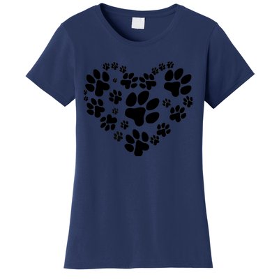 Cute Rescue Dog And Cat Lover Gift, Paw Print Heart Graphic Women's T-Shirt