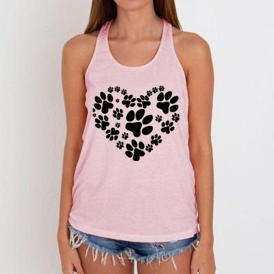 Cute Rescue Dog And Cat Lover Gift, Paw Print Heart Graphic Women's Knotted Racerback Tank