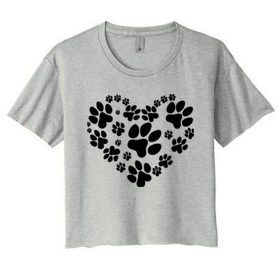 Cute Rescue Dog And Cat Lover Gift, Paw Print Heart Graphic Women's Crop Top Tee