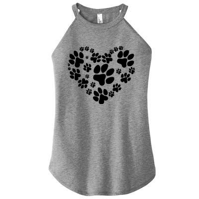 Cute Rescue Dog And Cat Lover Gift, Paw Print Heart Graphic Women's Perfect Tri Rocker Tank