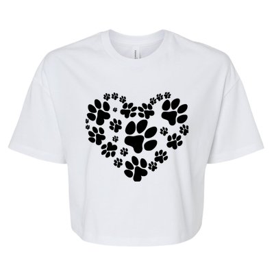 Cute Rescue Dog And Cat Lover Gift, Paw Print Heart Graphic Bella+Canvas Jersey Crop Tee