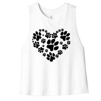 Cute Rescue Dog And Cat Lover Gift, Paw Print Heart Graphic Women's Racerback Cropped Tank