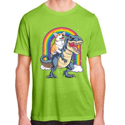 Corgi Riding Dinosaur T Rex Space Galaxy Rainbow Gift Adult ChromaSoft Performance T-Shirt