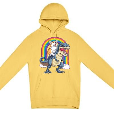 Corgi Riding Dinosaur T Rex Space Galaxy Rainbow Gift Premium Pullover Hoodie