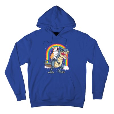 Corgi Riding Dinosaur T Rex Space Galaxy Rainbow Gift Hoodie