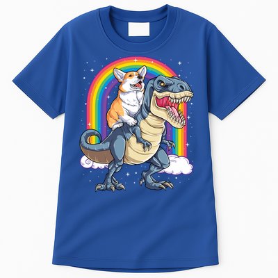 Corgi Riding Dinosaur T Rex Space Galaxy Rainbow Gift Tall T-Shirt