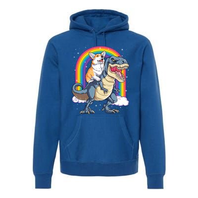 Corgi Riding Dinosaur T Rex Space Galaxy Rainbow Gift Premium Hoodie