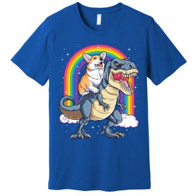 Corgi Riding Dinosaur T Rex Space Galaxy Rainbow Gift Premium T-Shirt