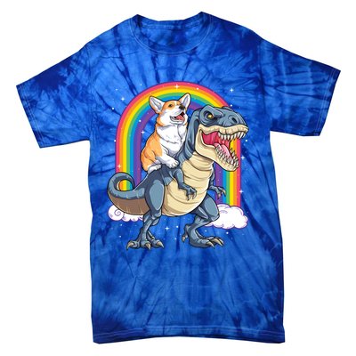 Corgi Riding Dinosaur T Rex Space Galaxy Rainbow Gift Tie-Dye T-Shirt