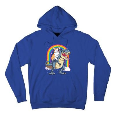 Corgi Riding Dinosaur T Rex Space Galaxy Rainbow Gift Tall Hoodie