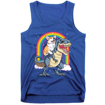 Corgi Riding Dinosaur T Rex Space Galaxy Rainbow Gift Tank Top