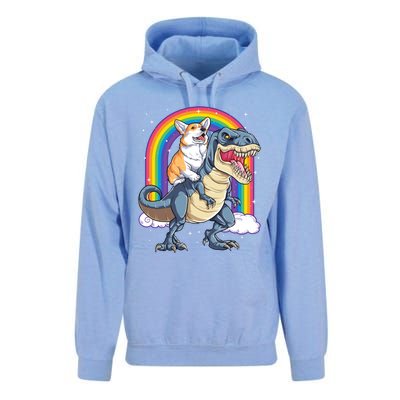 Corgi Riding Dinosaur T Rex Space Galaxy Rainbow Gift Unisex Surf Hoodie