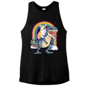 Corgi Riding Dinosaur T Rex Space Galaxy Rainbow Gift Ladies PosiCharge Tri-Blend Wicking Tank