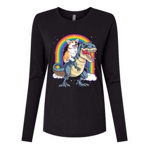 Corgi Riding Dinosaur T Rex Space Galaxy Rainbow Gift Womens Cotton Relaxed Long Sleeve T-Shirt