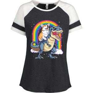 Corgi Riding Dinosaur T Rex Space Galaxy Rainbow Gift Enza Ladies Jersey Colorblock Tee