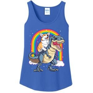 Corgi Riding Dinosaur T Rex Space Galaxy Rainbow Gift Ladies Essential Tank