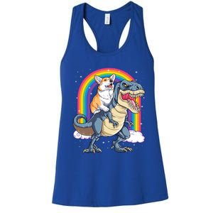 Corgi Riding Dinosaur T Rex Space Galaxy Rainbow Gift Women's Racerback Tank