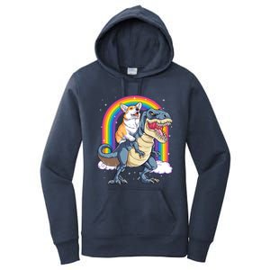 Corgi Riding Dinosaur T Rex Space Galaxy Rainbow Gift Women's Pullover Hoodie